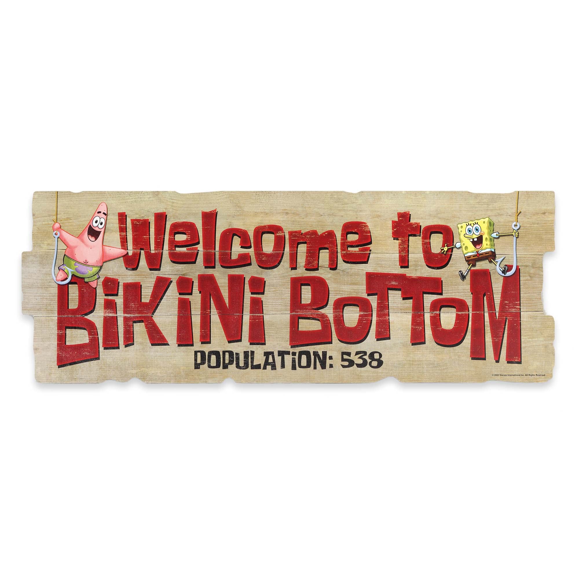 Nickelodeon SpongeBob SquarePants Welcome to Bikini Bottom Wood Wall Decor - Large Bikini Bottom Sign for Home Decorating — image 1