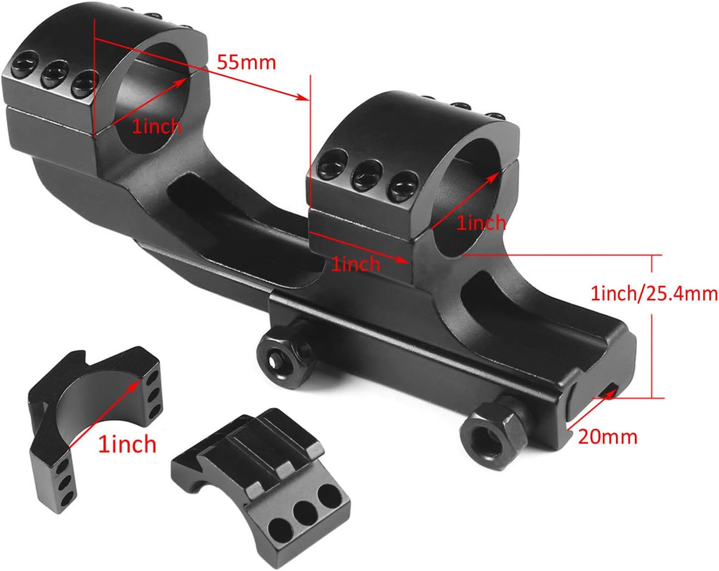 MIZUGIWA 1 inch Cantilever Flat Top Weaver Forward Reach Dual Ring Rifle Scope Mount : Sports & Outdoors