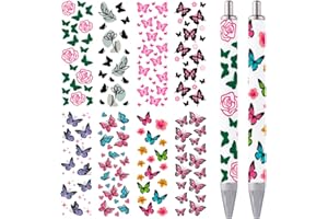 KABAKE UV DTF Pen Wraps - 40 Sheets Waterproof Butterfly Print Vinyl Stickers for Women Students Glass DIY Craft Pens