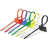 NATZERAT Cable Zip Tie with Tag,Wire Zip Ties with Label,200 Pcs 8 inch Plastic Nylon Cable Ties,Multi Color Self-Locking Write on Tie Wraps