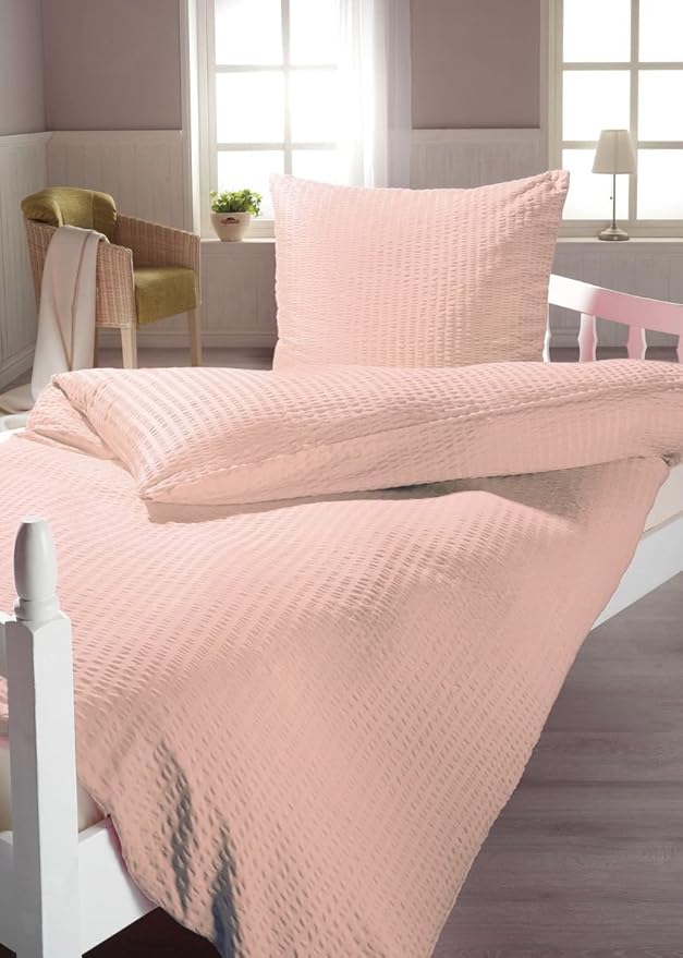 Rally Fashion Bettwäsche Microfaser Seersucker Uni rosa 135x200cm