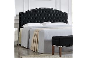 24KF Upholstered Button Tufted King Size Headboard with Nailhead Trim, Soft Velvet Fabric Headboard King/Cal King Size-Black