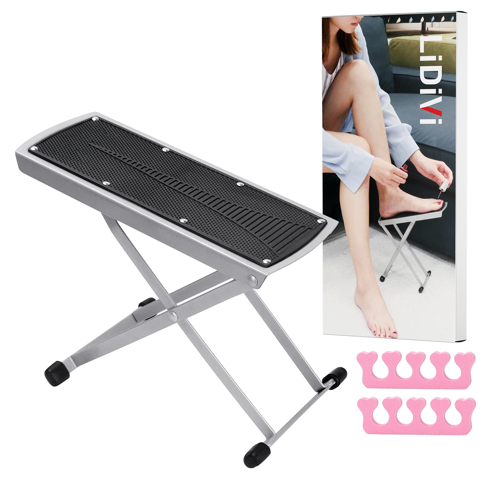 Photo 1 of Pedicure Foot Rest, Adjustable Foot Stand with Non-Slip, Toe Separator - Easy at Home, No More Bending or Stretching, Beauty Pedicure Kit (Black)