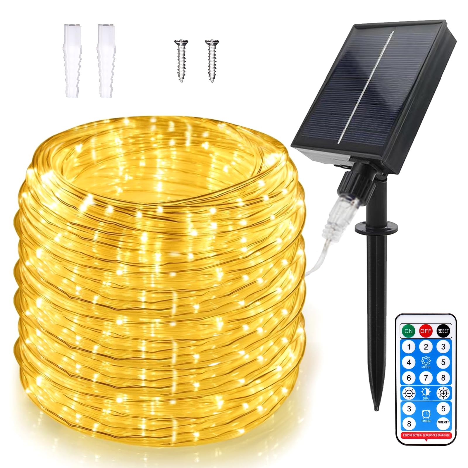 WoskjXas Solar Fairy String Lights, Solar String Rope Lights, 22M/72ft 200 LEDs 8 Modes Solar Powered Outdoor Tube Lights Waterproof with Remote for Swimming Pool Christmas Party Decorations