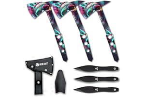 REAT Throwing Axes and Knives with Nylon Sheath, 10.5" Full Tang Desgin for Back Yard Throwing Game, Recreation and Competition
