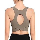 Yvette Comfortable Yoga Sports Bra Scoop Neck with Built-in Bra and Round Back Cutout Workout Top