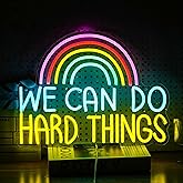 We Can Do Hard Things Neon Sign USB Powered Rainbow Neon Light for Wall Decor Colorful Dimmable LED Light Up Sign for Bedroom Classroom Party Practical Activity Title(16.3 * 12.4In)