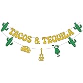 KEWUFD Tacos & Tequila Banner, Birthday Party Decor Sign For Tacos & Tequila Fiesta Party Decorations Supplies Gold Glitter