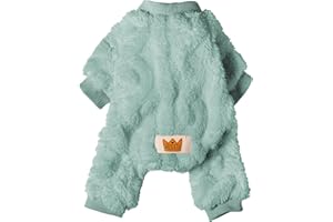 Loyanyy Plush Dog Pajamas for Cold Weather 4 Legged Clothes for Dog Cat Stretchy Puppy Kitten Onesie with Buttons Warm Soft Pet Jumpsuit Winter Coat Green Large