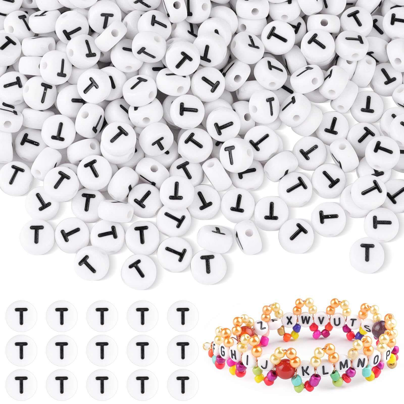 500Pcs Acrylic Letter T Beads,7mm Round Alphabet Beads for Bracelet Making,Spacer Bead for Necklace,Earring and Jewellery Making