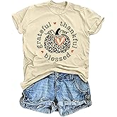 Thanksgiving Shirts for Women: Thankful Grateful Blessed Shirt Thanksgiving Pumpkin Tshirts Short Sleeves Fall Tops