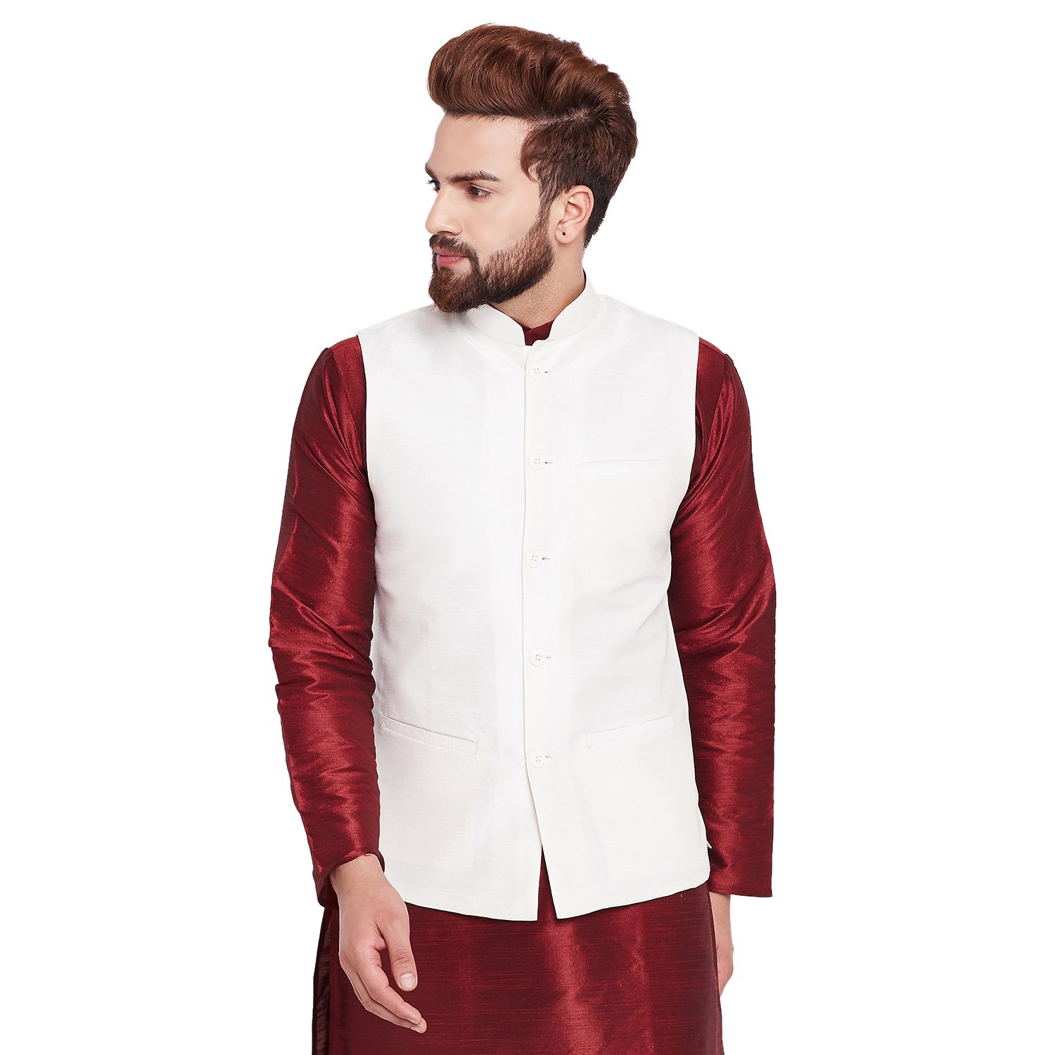sojanya (since 1958) mens cream dupion silk designer only nehru jacket