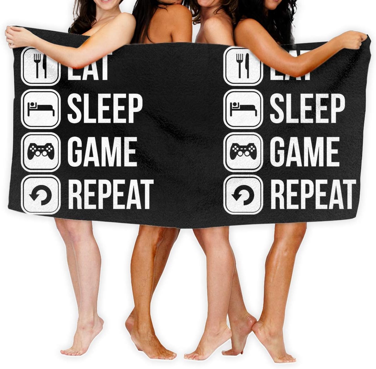 PengMing Eat Sleep Game Repeat Premium 100% Polyester Large Beach Towel, Suitable for Hotel, Swimming Pool, Gym, Beach, Natural, Soft, Quick Drying