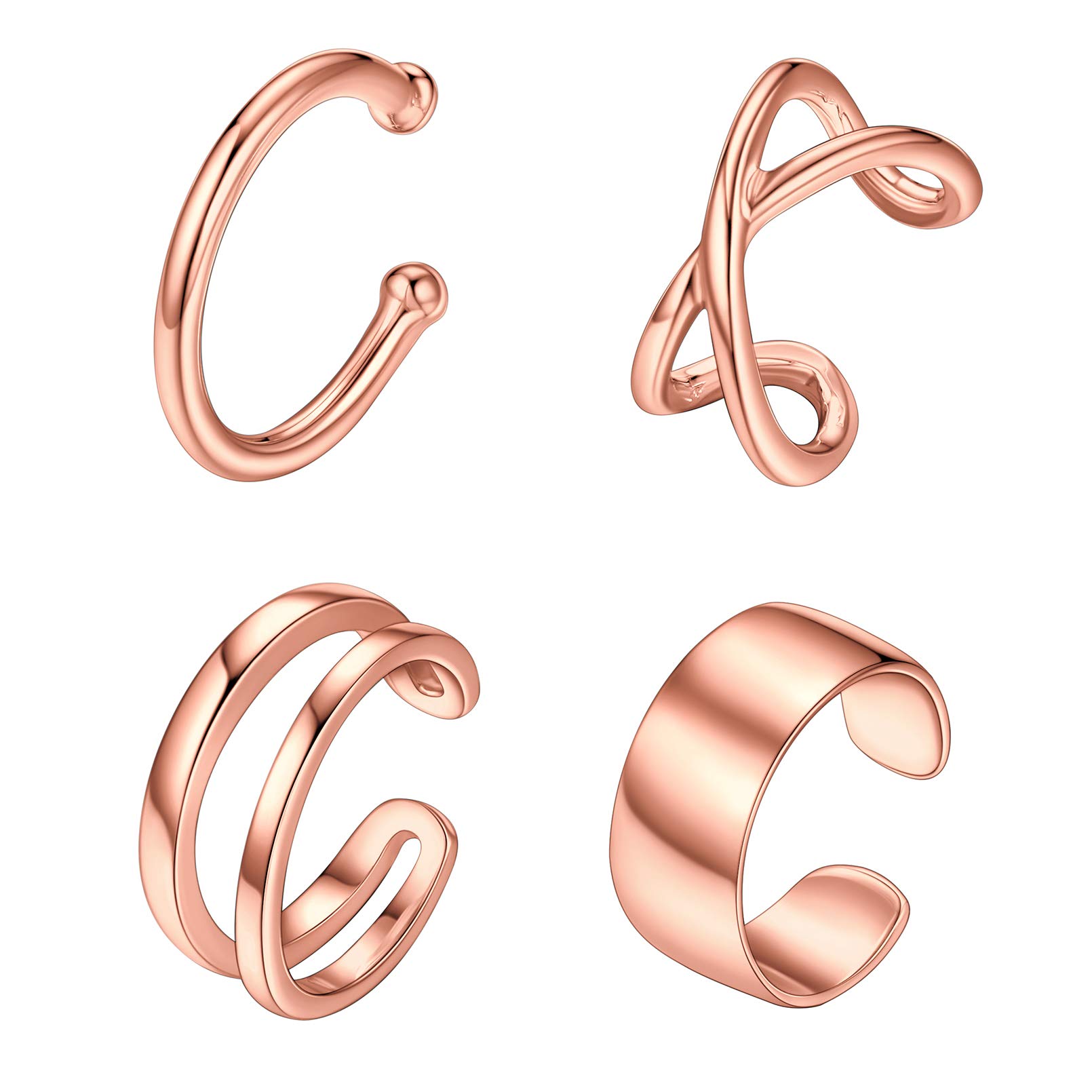 ChicSilver Rose Gold Ear Cuff Helix Cartilage Clip on Earrings for Women Girls Non Piercing Cartilage Earrings Set 4 Pieces