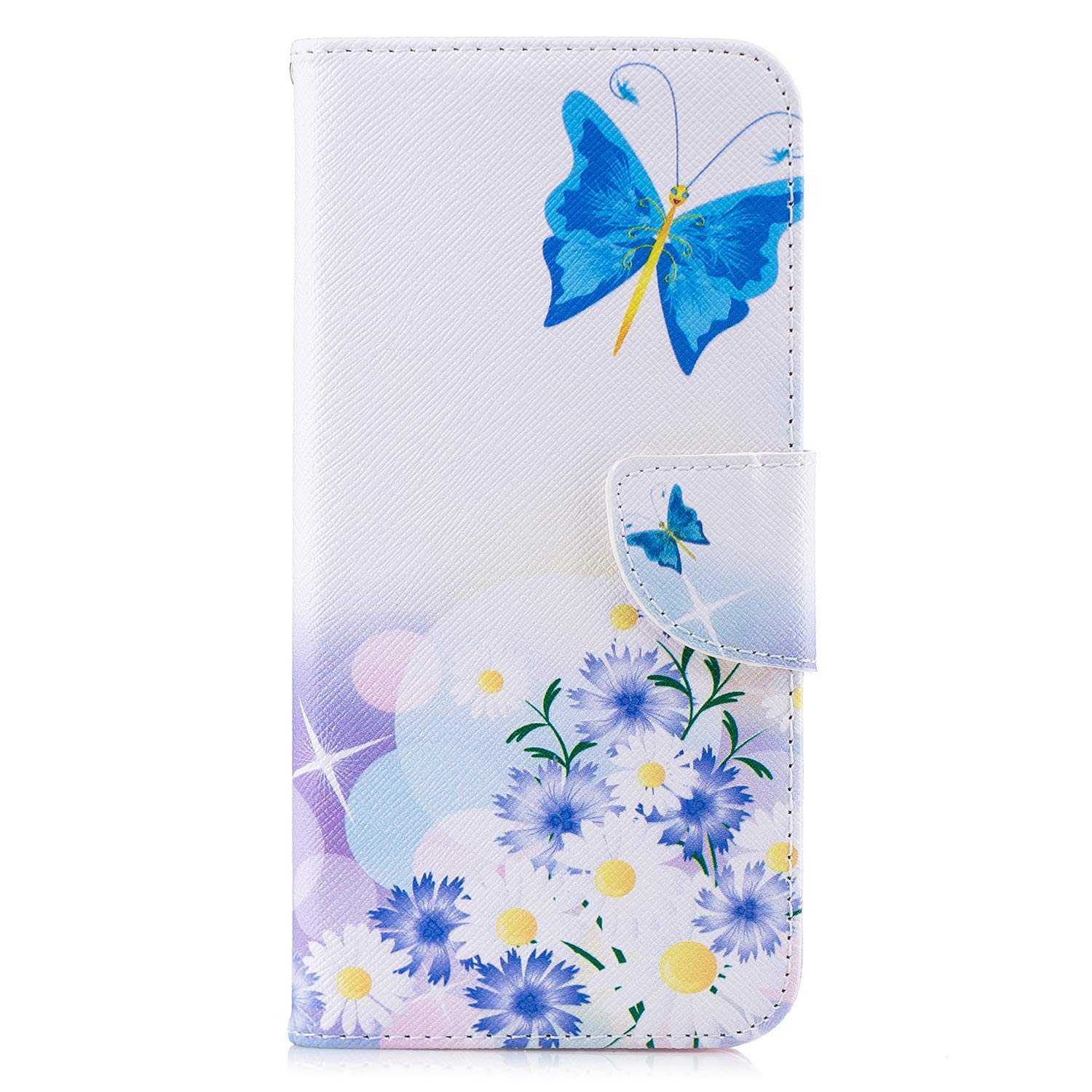 Samsung Galaxy S21 Case Shockproof Slim PU Leather Flip Pouch Wallet Phone Silicone Cover with Magnetic Stand Card Holder Slot Protective Smartphone Cases for Samsung Galaxy S21 5G Butterfly Daisy