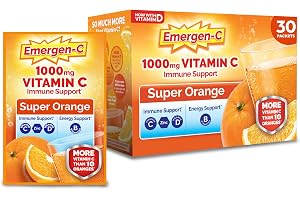 Emergen-C Vitamin C 1000mg Immune Support Powder, Orange, 30 ct | B Vitamins for Energy, Zinc and Manganese, Vitamin D, Electrolytes, Natural Flavor, Dissolves Quick