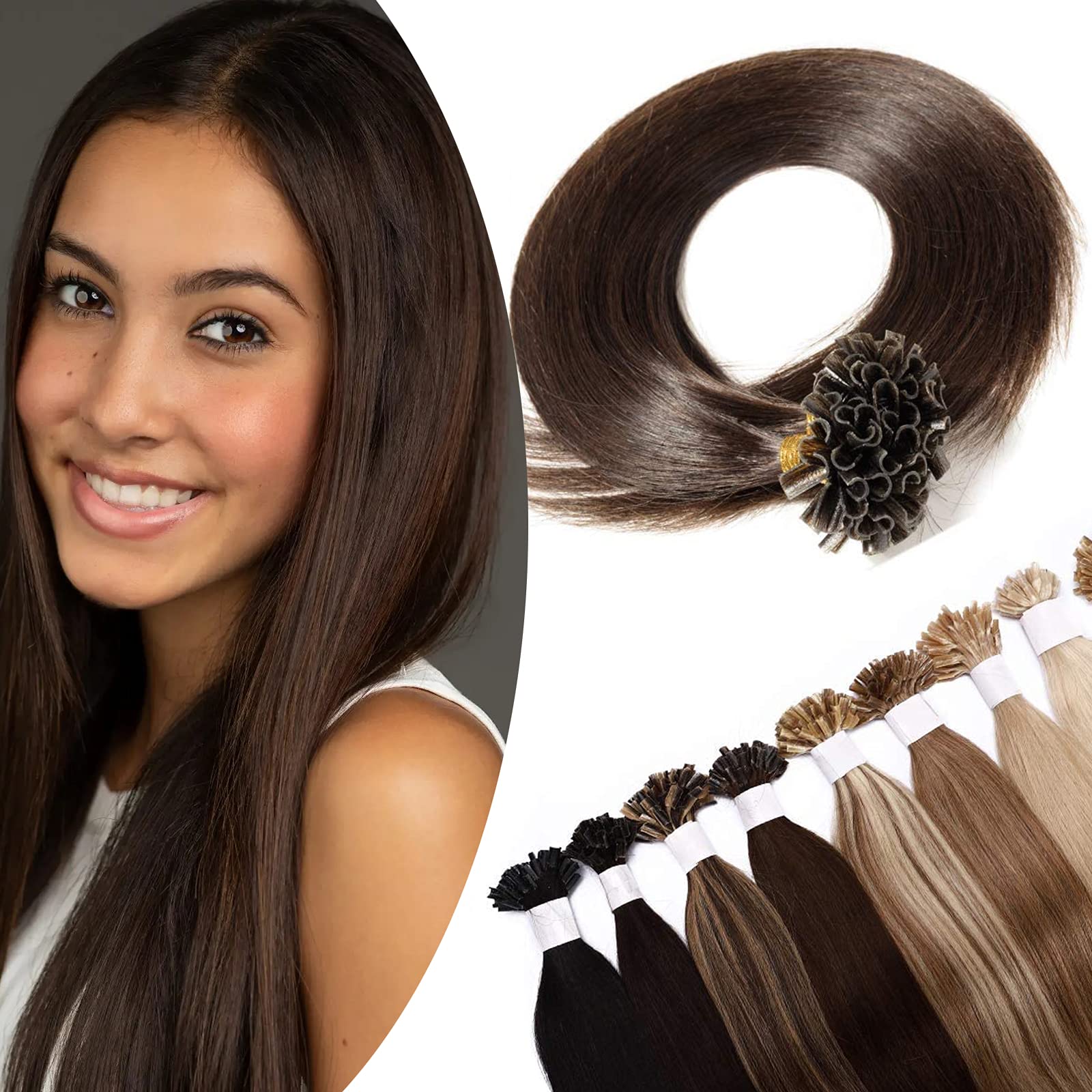 16 inches SEGO Pre Bonded Hair Extensions Real Remy Human Hair [0.5g*100 Strands] #2 Dark Brown Keratin Nail U Tip Invisible Straight (50g)