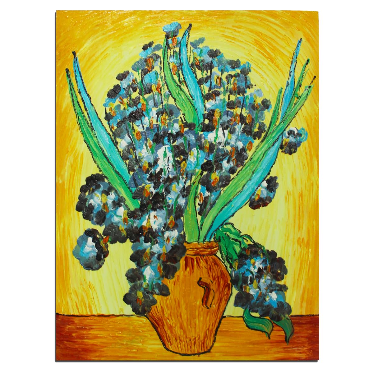 Fokenzary Hand Painted Oil Painting on Canvas Vincent Van Gogh Classical Irises Reproduction Wall Decor Framed Ready to Hang