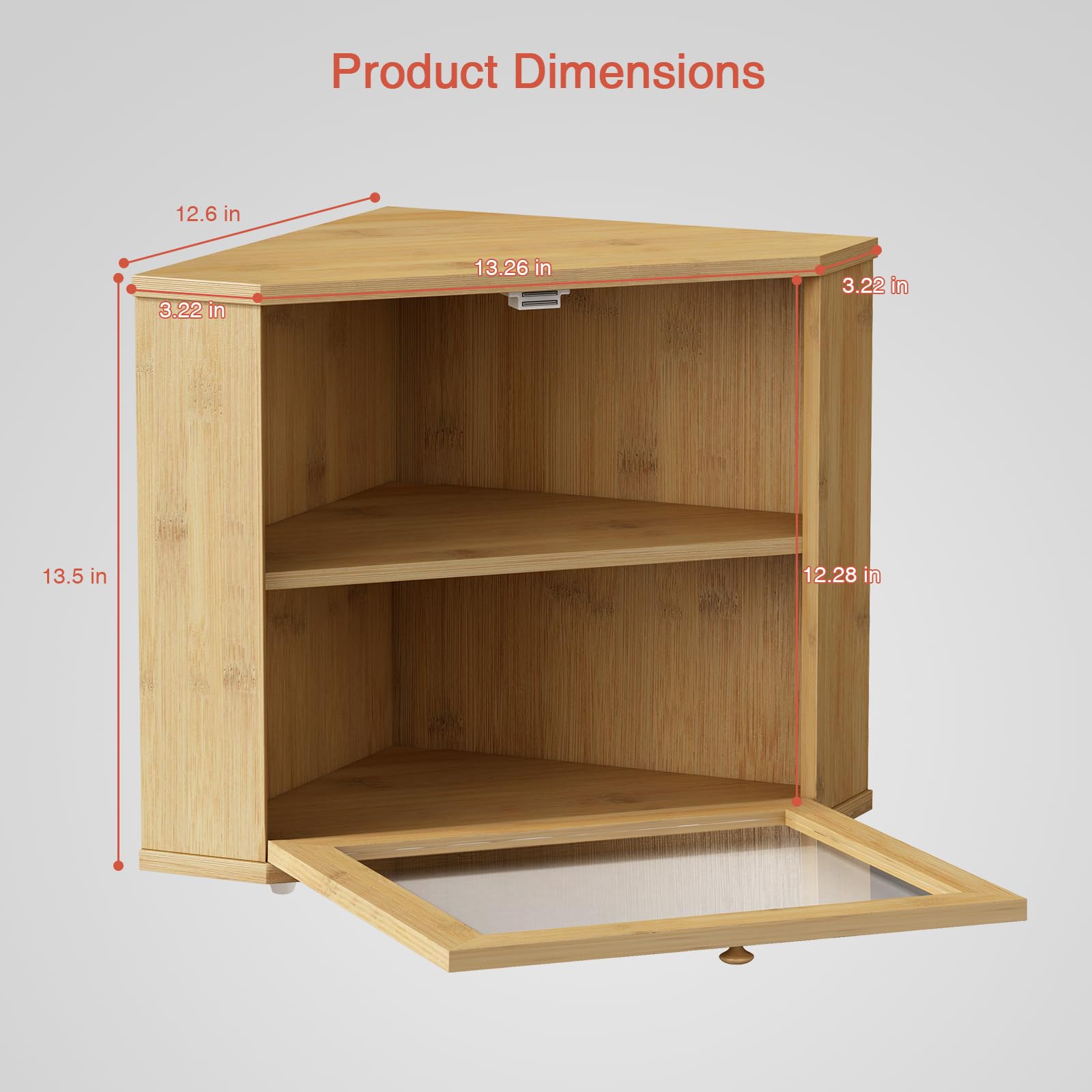 Bamboo Corner Bread Box for Kitchen Counter, 2 Tier Bread Keeper Wooden Round, Farmhouse Bread Storage Bin for Kitchen Countertop, Counter Organizer for Bread, Cup, Fruit, Spice, Snack