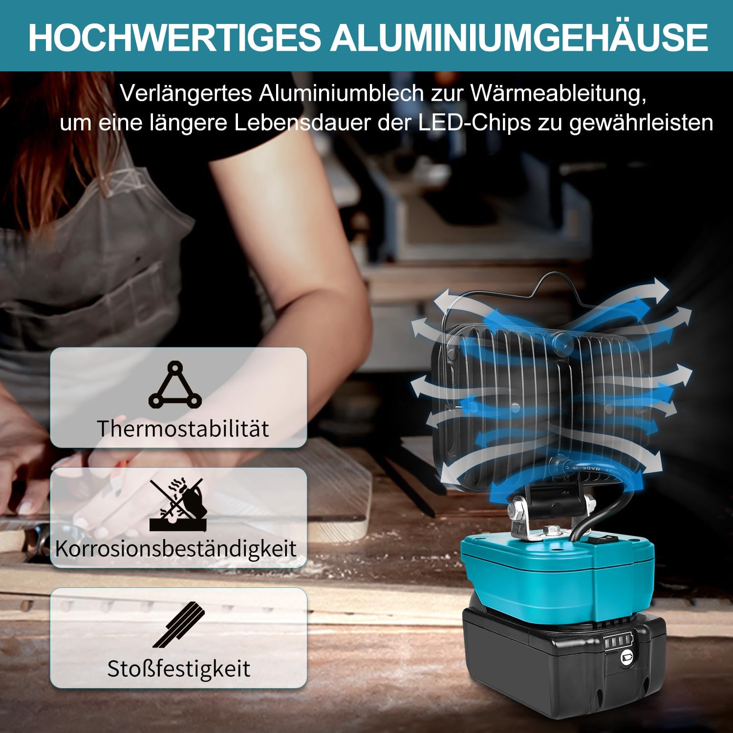 Lampe für Makita 14,4V-18V LXT (Kein Akku), Hell Baustrahler Taschenlampe Light Tragbares LED-Licht für Makita Battery, Arbeitsleuchte Flutlichter Zubehör für Baustellen,Autoreparaturen,Camping 4