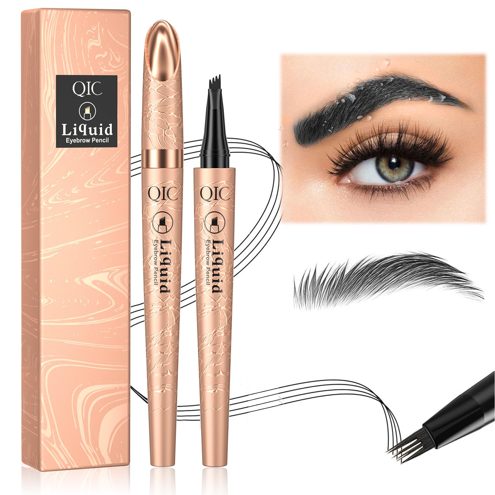 Microblading Eyebrow Pen, Magic Eyebrow Pencil With 4 Fork Tip For Natural Hair-Like Brows,24h Long-Lasting Waterproof Smudgeproof Eye Brow Pen (black)