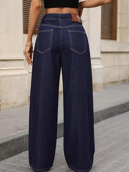 ELLEVEN JEANS FOR WOMEN TRENDY WIDE LEG LOW RISE WAISTED DRAWSTRING STRAIGHT BOYFRIEND MOM LOOSE JEANS DENIM PANTS TROUSERS BAGGY SPRING FALL WINTER RAW DENIM 8