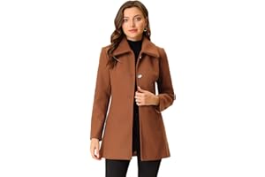 Allegra K Women's Turn-Down Collar Single Breasted Slant Pockets Swing Outwear Winter Coat