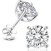 Moissanite Stud Earrings for Women Men - Sterling Silver Flat Back Earring 14k Real White Gold Plated Studs for Sensitive Ear|Round Cut Lab-Grown Diamond Jewelry Wedding Birthday Gifts to Womens Mens