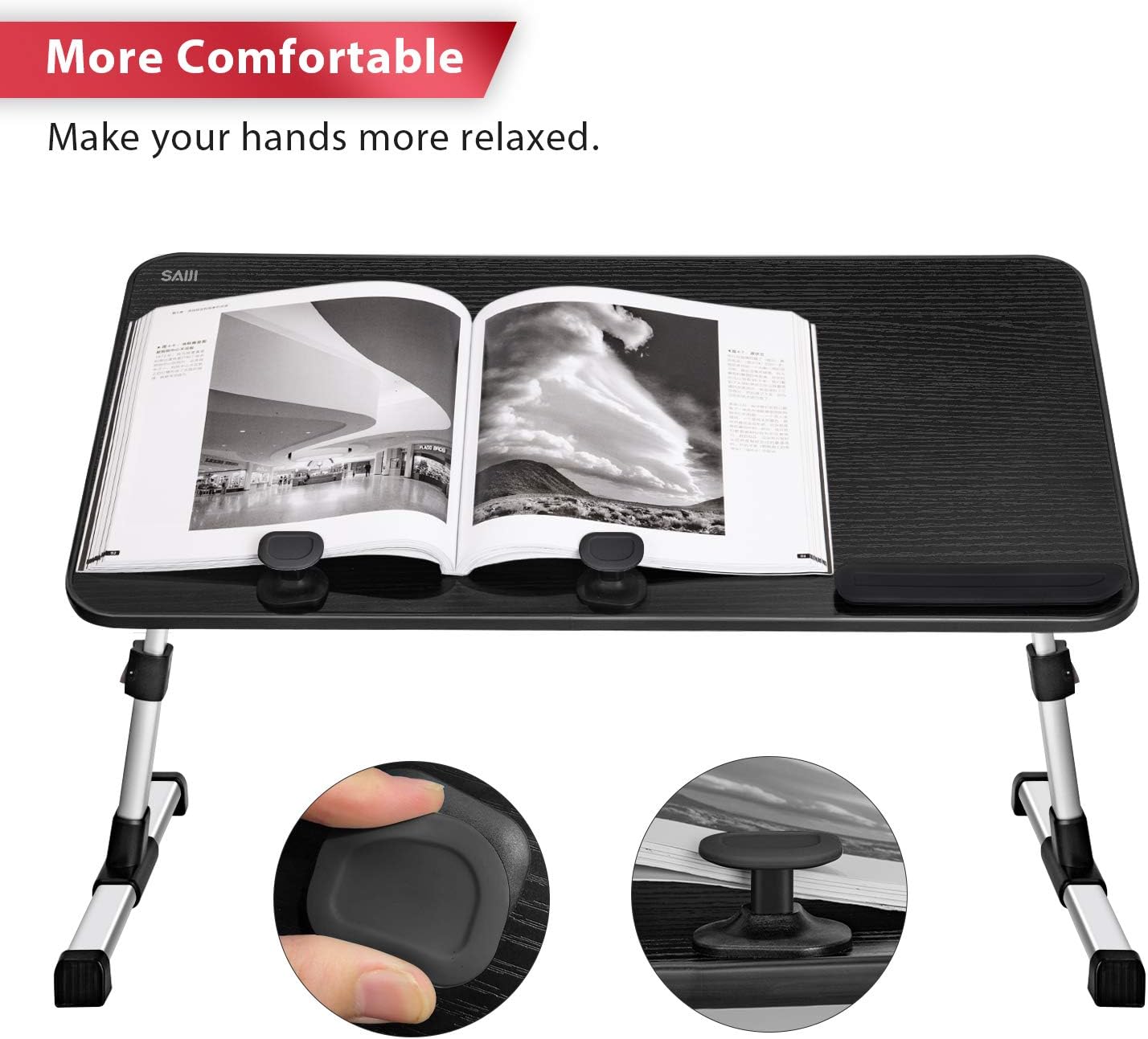[Large Size] Laptop Bed Tray Table, SAIJI Adjustable Laptop Stand, Portable Lap Desks with Foldable Legs, Notebook Standing Breakfast Reading Desk for Sofa Couch Floor (Black): Kitchen & Dining