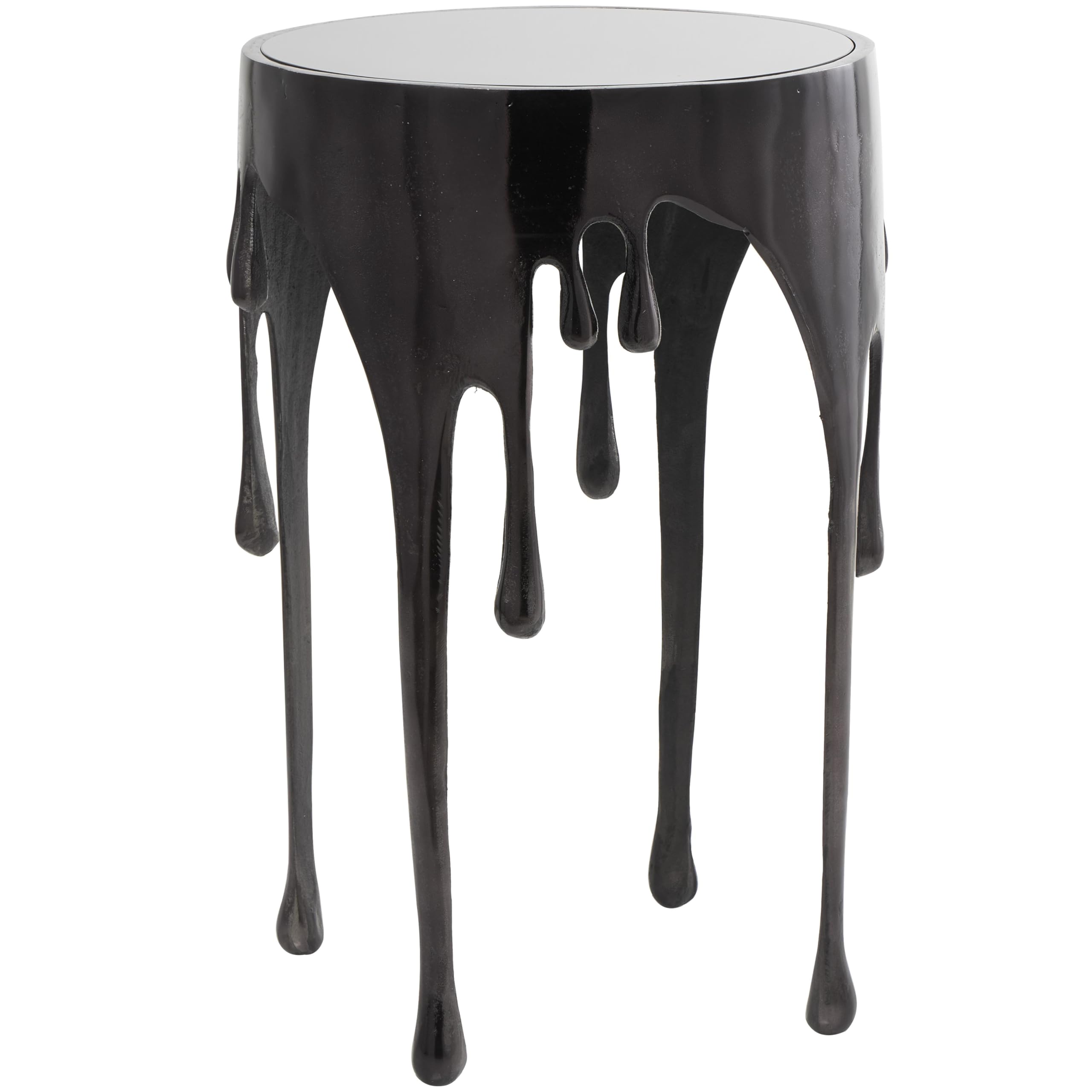 Deco 79 Aluminum Metal Side End Accent Table Melting Drip End Table with Glass Tabletop, Side Table 16″ x 16″ x 25″, Black