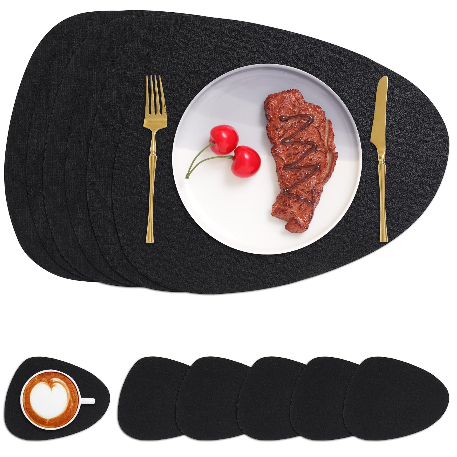 Chitomars Placemats and Coaster Set of 6, Place Mats Table Mats Coffee Mats Placemats set of 6 Triangle Waterproof Wipeable Dual Sided Kitchen Heat Resistant Non-Slip Washable