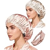 Hair Bonnets 3Pcs Satin Bonnet For Sleeping Silky Bonnets Womens Silk Bonnet Night Caps Curly Hair Sleep Cap For Women