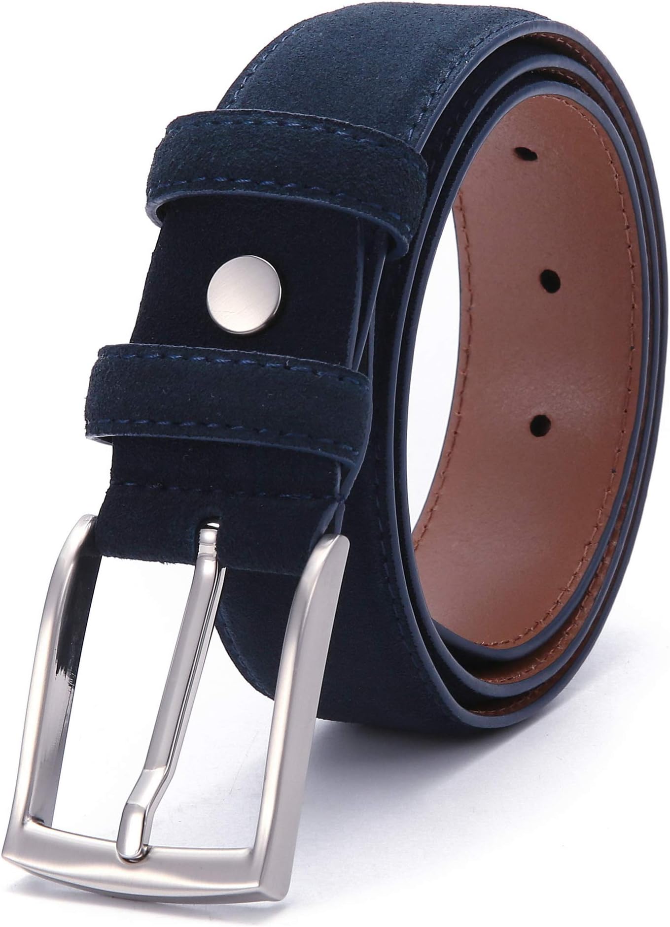 Ground Mind Men's Leather Belts, Quality Thickening Suede Belt 34mm Wide with Roller Buckle for Suits/Jeans/Casual/Formal Wear