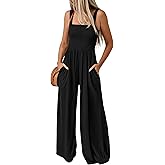 KIRUNDO Womens Jumpsuit 2026 Summer Casual Loose One Piece Overalls Smocked Sleeveless Wide Leg Rompers With Pockets