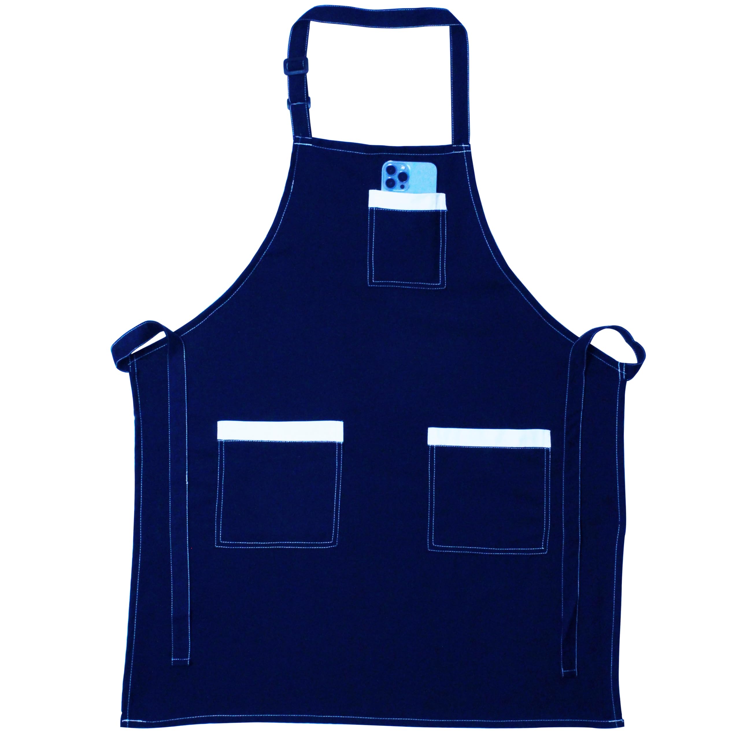 Cotton Aprons For Women Adjustable Bib Three(3) Large pockets- Apron For Ladies, Men Chefs, MasterChef- Cooking For Home Kitchen, Restaurant, Beauty Salon Hairdressing- And Also Use For BBQ