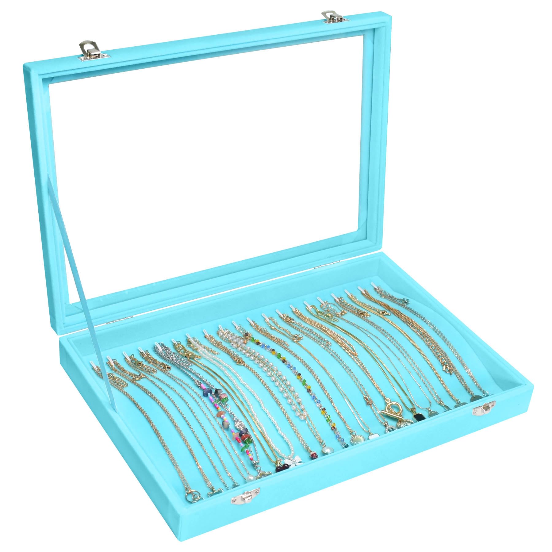Photo 1 of Vicoter Velvet Necklace Display Jewelry Tray 20 Hook Necklace Tray Necklace Pendant Jewelry Tray for Women and Girls