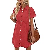 LookbookStore Women's Short Sleeve Button Down Flowy Tiered Babydoll Denim Dress