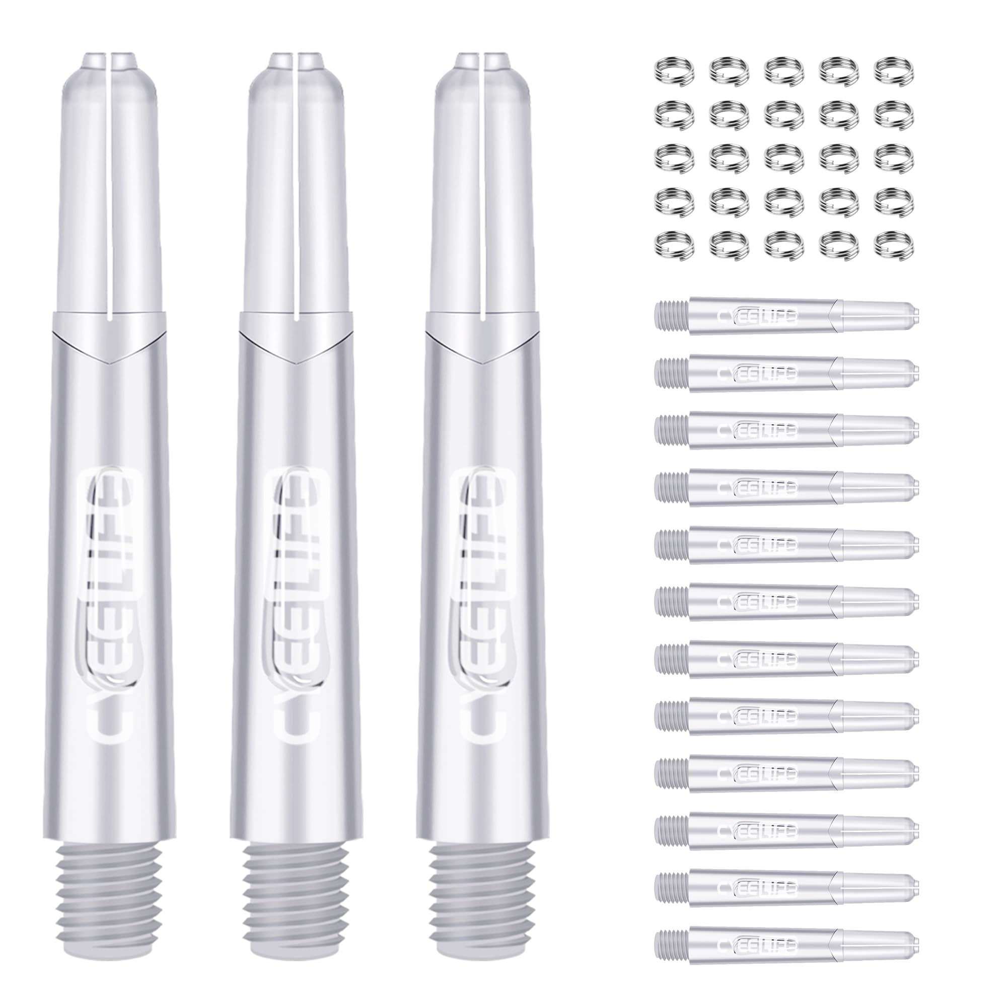 CyeeLife 15pcs Dart Shafts with 20pcs Metal o Rings,5 sets Plastic stems Clear 41mm