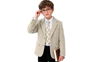 Bofan Boys Blazer Tweed Herringbone Kids Blazers for Boy Wool Blend Sports Coat Slim Fit Suit Jackets for Wedding Homecoming