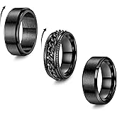 Vegolita 3Pcs 8mm Stainless Steel Band Ring for Men Women Simple Engagement Wedding Promise Rings Cool Anxiety Spinner Ring Size 6-13