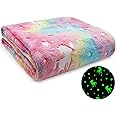 Ranedo Glow in The Dark Blanket 60" x 75", Unicorn Throw Blanket Kids Cozy Blanket Flannel Fleece Blanket, All Seasons Blanket Christmas Holiday Birthday Gifts for Teen Kids Girls Boys, Pink