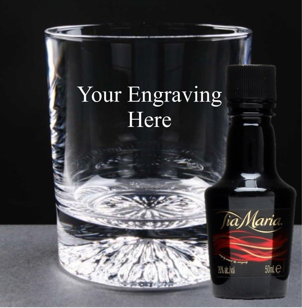 Personalised Engraved Crystal glass, with 50ml Miniature Tia Maria in Silk Lined Gift box