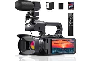 MERVNE 8K Video Camera Camcorder, 64MP 18X Digital Zoom IR Night Version Vlogging Camera for YouTube, HD WiFi Video Camera with 4500mAh Battery, SD Card, Stabilizer, Mic, Remote Control and Charger