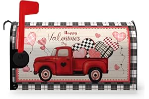 Dacawin Valentine Mailbox Covers Magnetic Standard Size Valentines Mailbox Post Cover Red Heart Truck Happy Valentine's Day Mailbox decor Waterproof Buffalo Plaid Mailbox Wraps for Garden 21 * 18 Inch