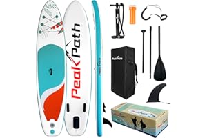 Peakpath Inflatable Stand Up Paddle Board (6’’ Thick) with Premium SUP Accessories&Bag,Bottom Fin for Paddling,Surf Control,Non-Slip Deck,Leash,Paddle and Two-Way Hand Pump|Youth&Adult Standing Boat