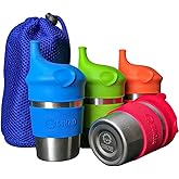 SUNZIO Sippy Cups for Toddlers and Kids, Stainless Steel Sippy Cup with Straw with Silicone Lids, BPA Free, Plastic Free, Break Proof Easy To Grip Soft Spout Cup for Babies, 10 oz, 4 Pack