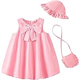 SODLON Baby Girl Dress Infant Clothes Summer Sleeveless Bow Puff Bubble Dresses Casual Linen Sundress for Toddler Girls 3M-3T