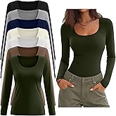 Sweetyweee 7 Pack Women's Long Sleeve Shirts Multipack Scoop Neck Tops Slim Fit Undershirt Basic Layer Winter