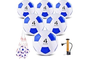 ELKCIP 6 Pack Classic deflated Soccer Balls Size 3/4/5 with Pump and Mesh Bag for Indoor Outdoor Lawn Game Training Practice Bulk Sport Gift for Teens Adults