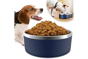 IKITCHEN Dog Bowl for Food and Water, 40 Oz Stainless Steel Pet Feeding Bowl, Durable Non-Skid Double Wall Insulated Heavy Duty with Rubber Bottom for Medium Large Sized Dogs (40 Ounces/5 Cup, Blue)